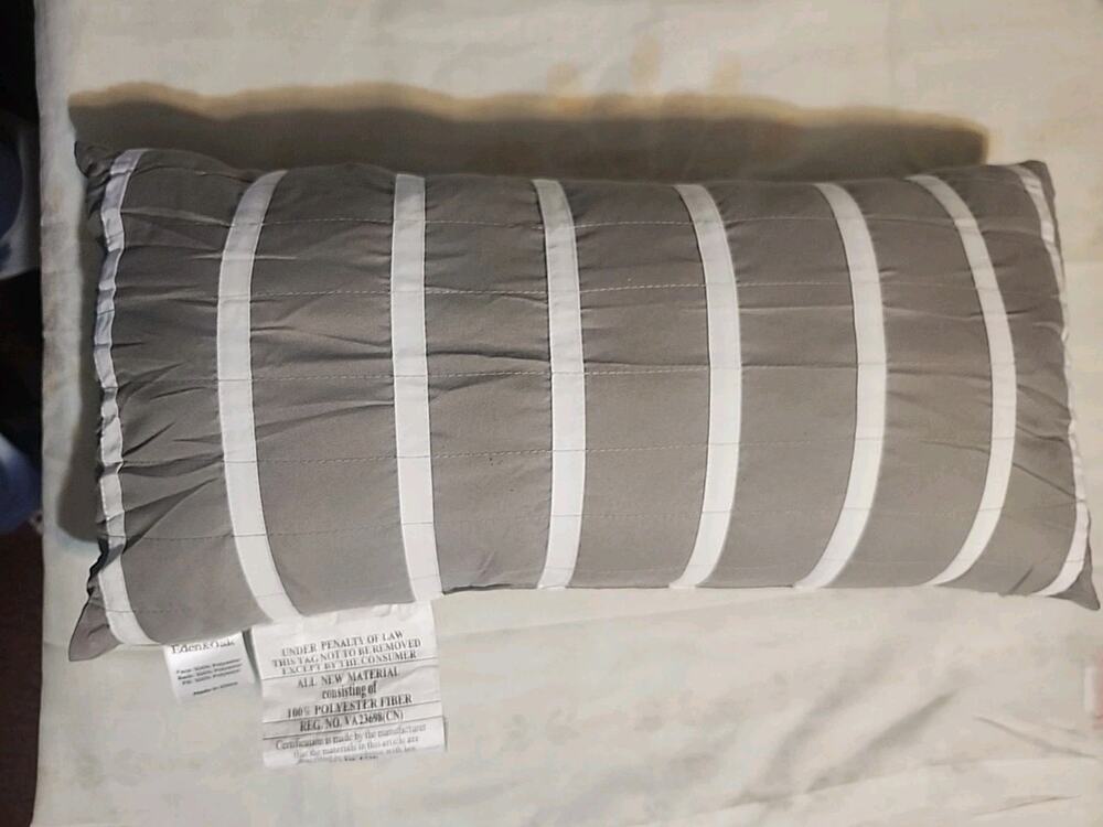 Eden & Oak Throw Pillow Rectangle 19"x9"x6" Grey White Striped